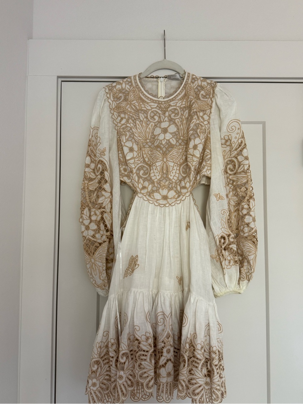 Zimmermann Cream Dress with Tan Floral Embroidery